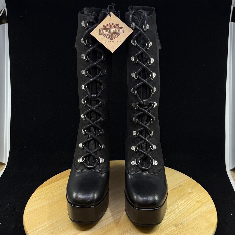Harley-Davidson Celina 10" Wedge Black Motorcycle Boots D84732 Women's Sz 10 NEW - Picture 2 of 8